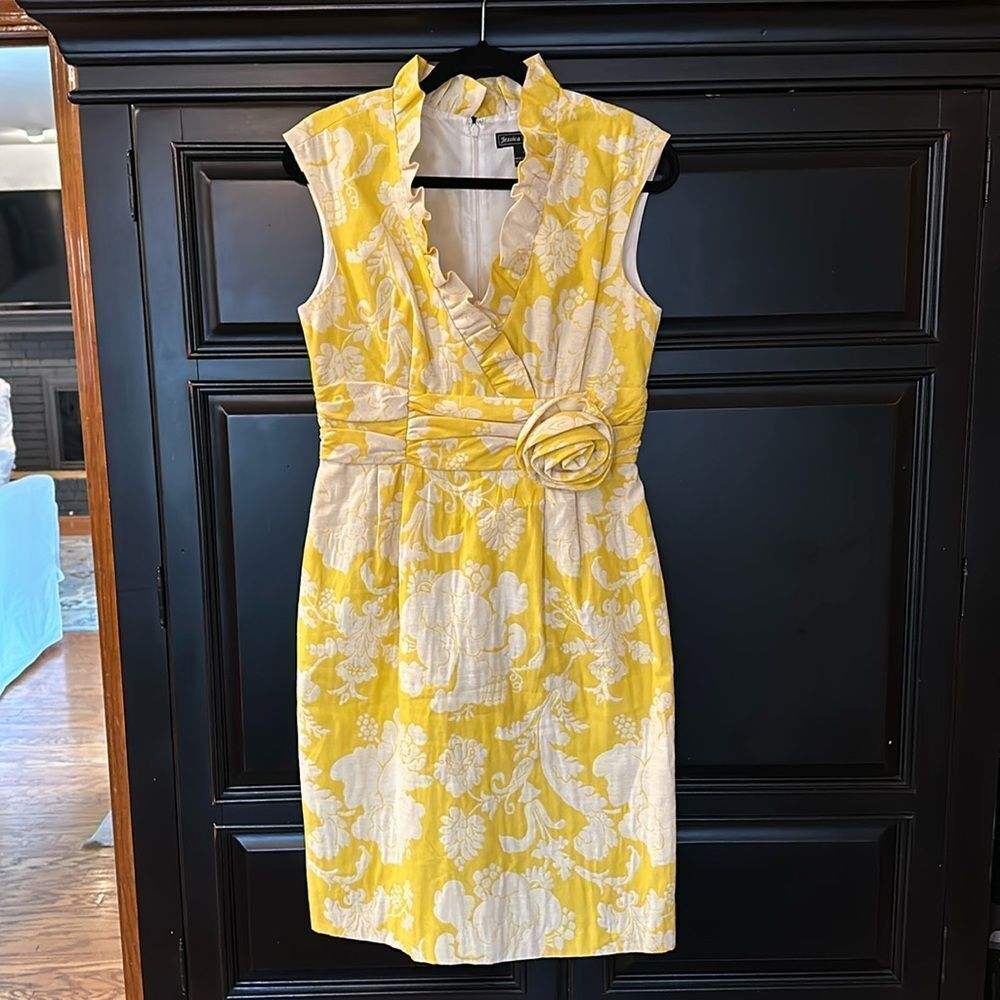 JESSICA HOWARD WOMENS 10 FLORAL RUFFLE V NECK SHEATH DRESS SLEEVELESS